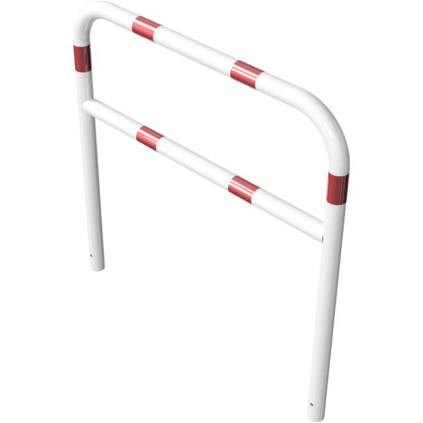 Protective bar made of steel tubing |  60 x 2.5 mm | with crossbar | total width: 1200 mm | total height: 1200 mm | hot-dip galvanized and white coatedwith red reflecting stripes